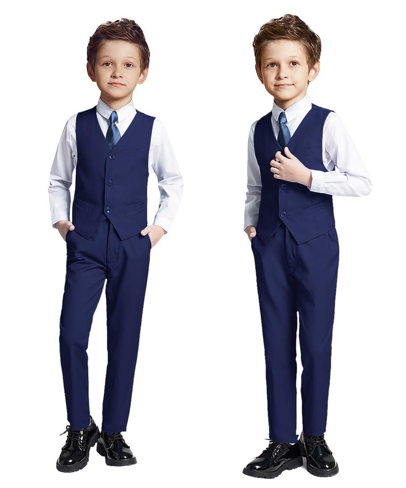 SaiLiiny Toddler Suits for Boys Wedding Suit Dress Shirt Navy Blue Vest and Pants Sets for Boy with Tie Size 12 - Image 4